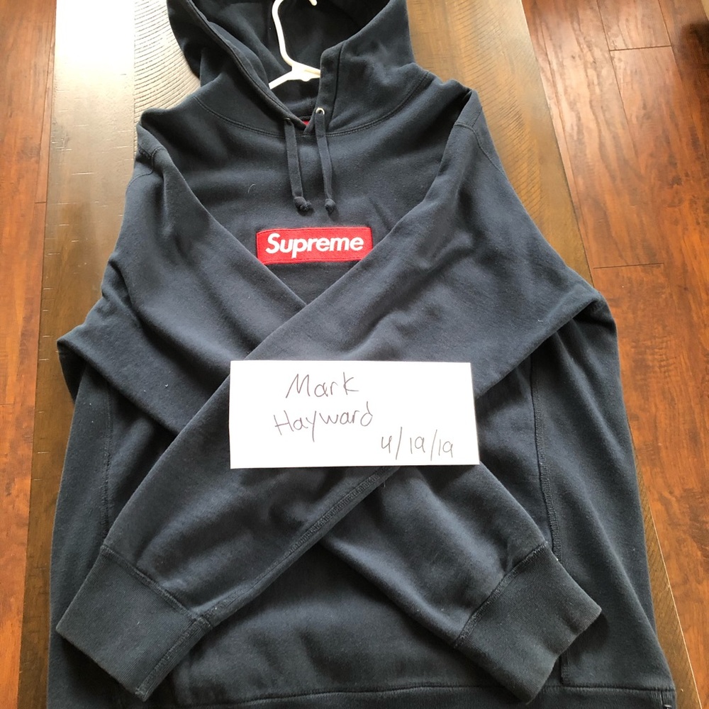 Supreme Navy Box Logo Hoodie F/W16